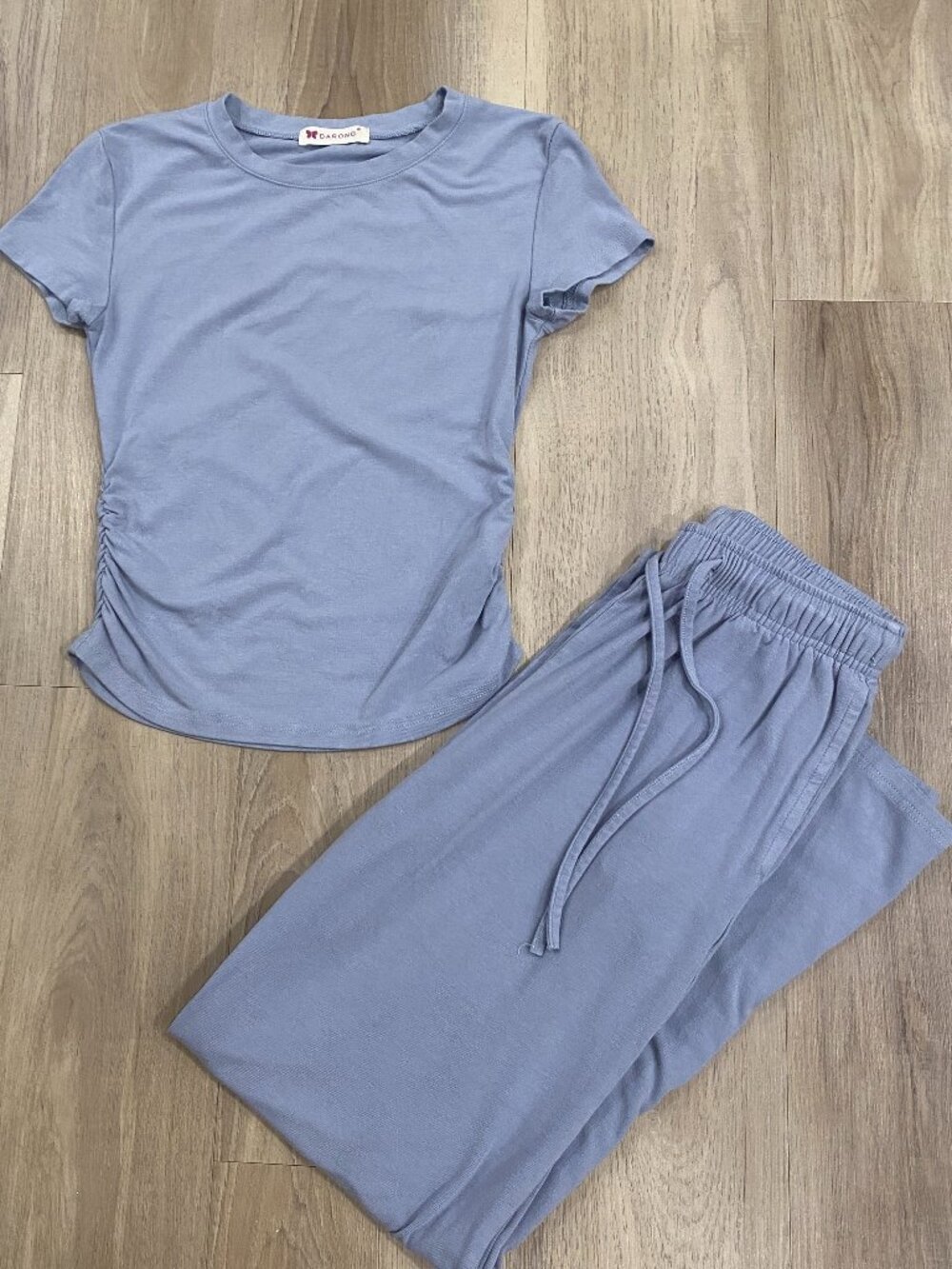 Darong Light Blue 2 Piece Lounge Set XS Soft Stretch Wide Leg Pants Matching Set - Picture 2 of 5
